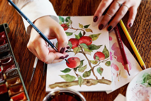 Watercolor Red Apple Brunch Clipart