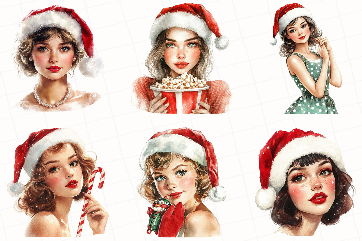 Christmas Girls Watercolor Clipart, an Illustration by OK Design (Photo 4 of 5)