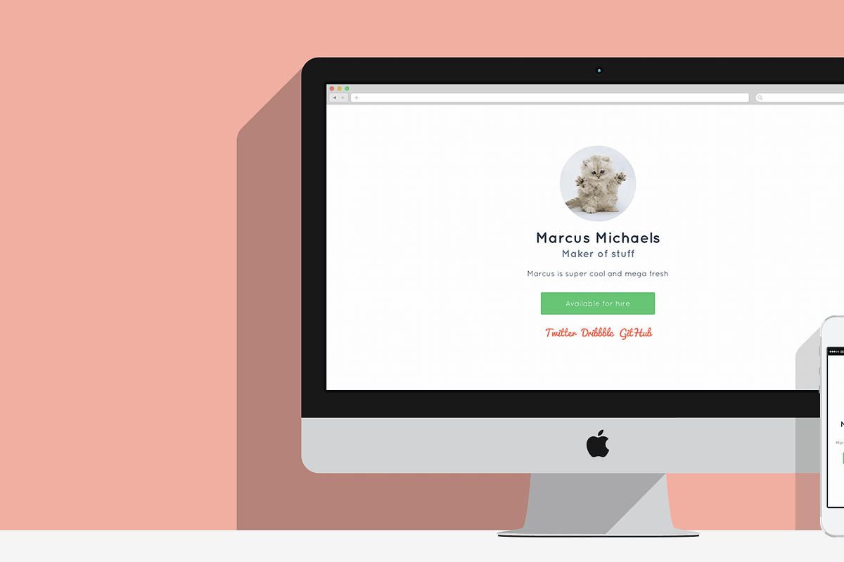 One page personal website, a Landing Page Template by Marcus Michaels