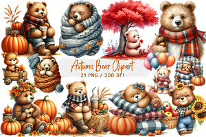 Cute Bear Character in Autumn Season, an Illustration by DreamArtGraphic