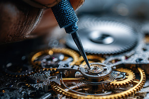 Watchmaker repairing intricate clock, a Photo by Pixeness Studio