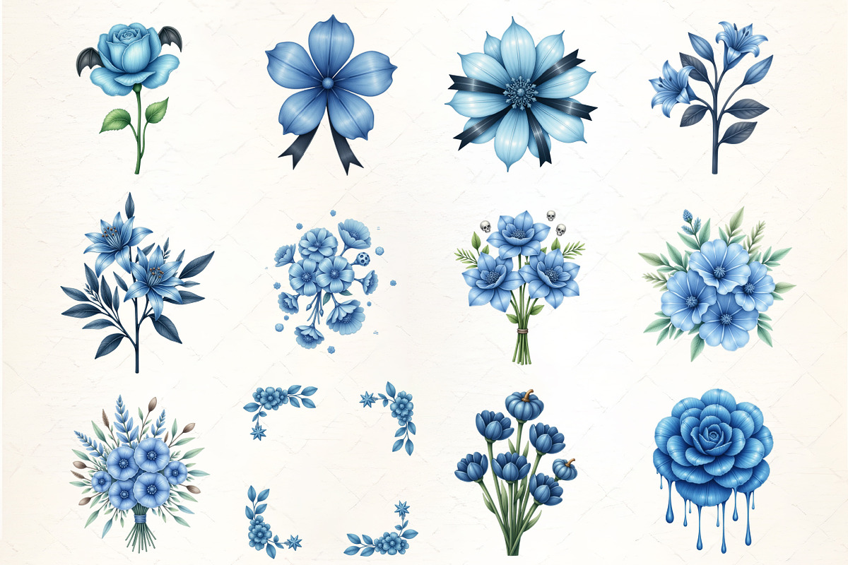 Blue Floral Halloween PNG, an Illustration by CrexoraLab (Photo 1 of 5)