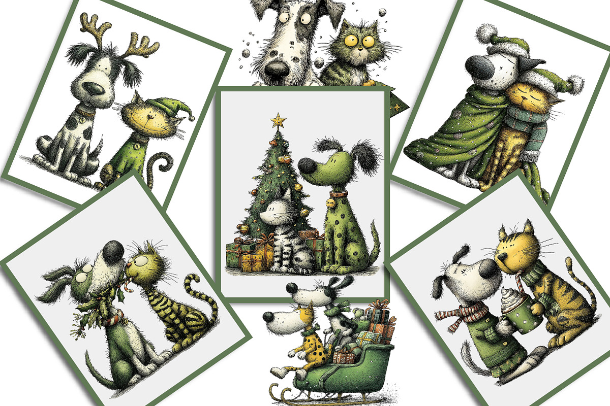 Whimsical Christmas Dog & Cat Bundle, an Illustration by Creative Art (Photo 9 of 11)