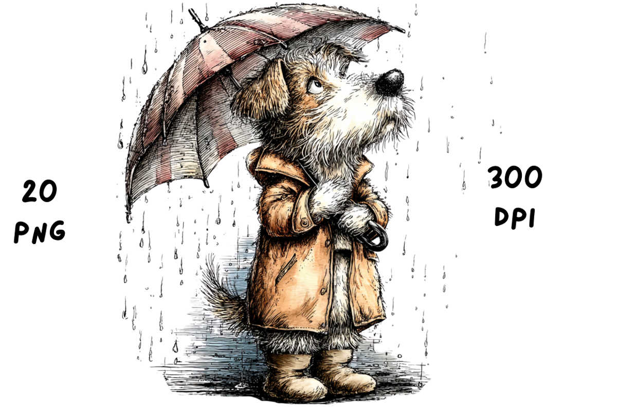 Whimsical Rainy Dog Clipart, an Animal Illustration by GiraffeCreative (Photo 13 of 20)