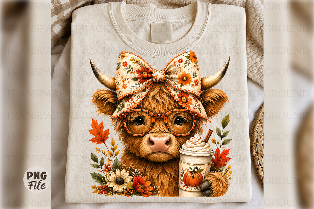 Fall Highland Cow Png, Pumpkin Spice, a Seasonal Illustration by Libby Wishes (Photo 1 of 3)