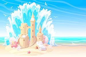 vector sandcastle on beach