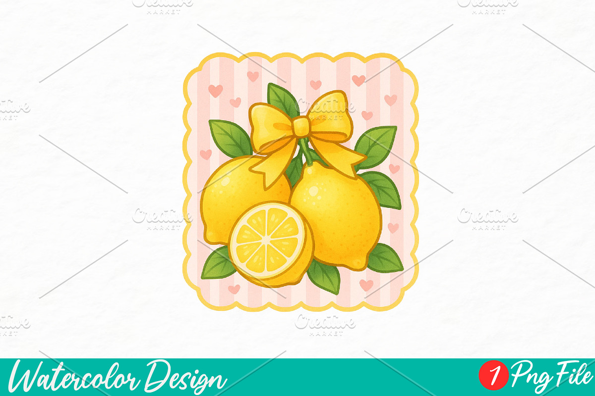Preppy Lemon Summer Vibes PNG, an Illustration by Watercolor design (Photo 1 of 3)