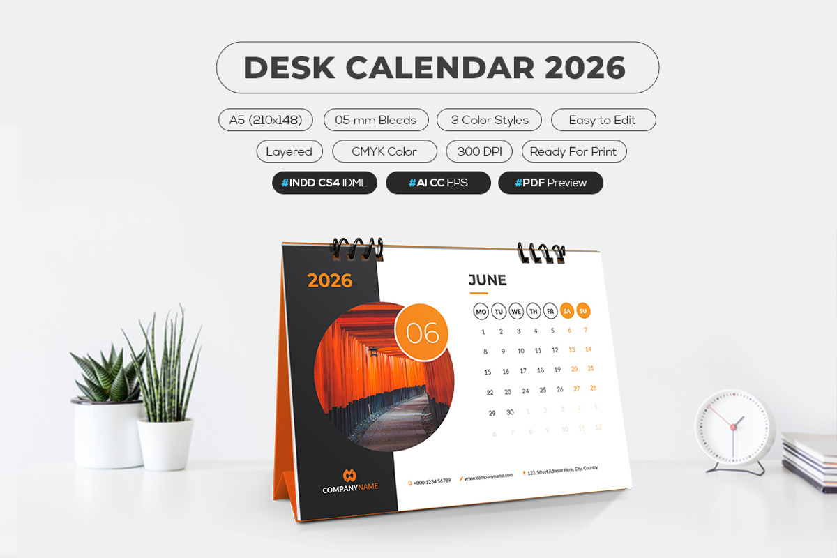 Printable 2026 Calendar A5 Size, a Stationery Template by MstArtwork (Photo 2 of 6)