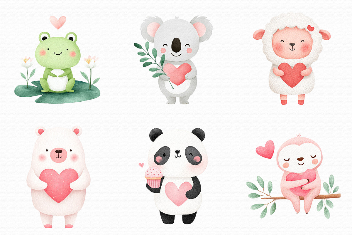 Kawaii Valentine Animal Clipart, an Illustration by Libby Wishes (Photo 2 of 6)