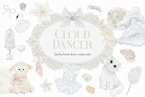 Cloud Dancer. Quirky watercolor.