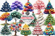 Watercolor Christmas Tree Clipart, an Illustration by Canvas Craft (Thumbnail 1 of 8)