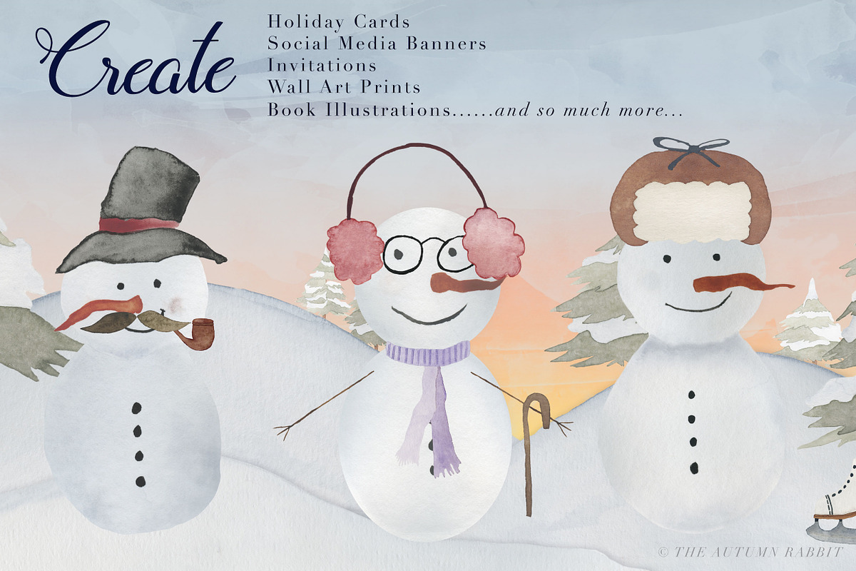 Snowman Scene Creator & Clipart, an Animal Illustration by The Autumn Rabbit Ltd (Photo 3 of 7)