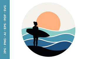 Surfer girl holding surfboard vector, an Object Illustration by nandinigraphics