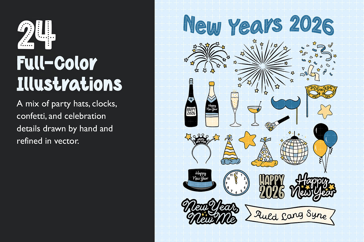 New Year’s 2026: Graphic Party Pack, a Seasonal Illustration by cugypress (Photo 3 of 6)