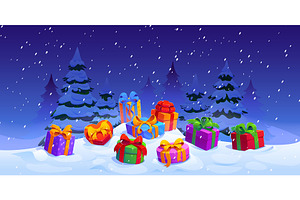 Christmas gifts on white snow