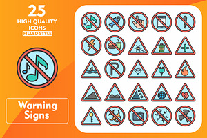 Warning Signs 25 Line Filled Icons, an Icon by Pexelpy