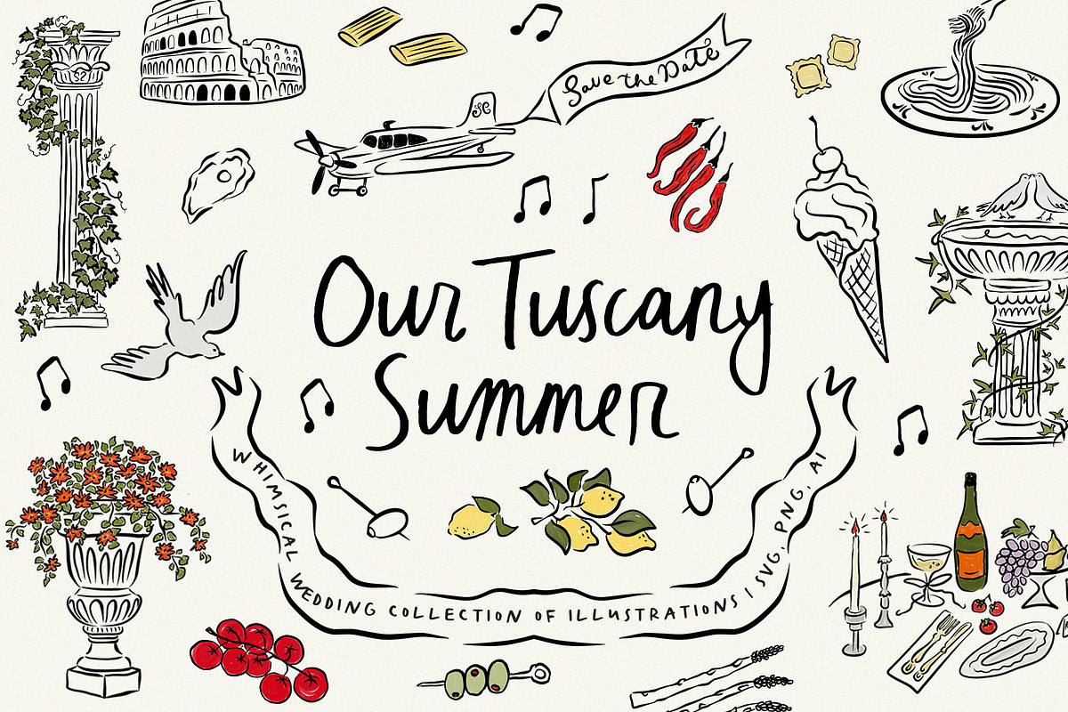 Hand Drawn Tuscany Wedding Clipart, an Illustration by Calamar Studio (Photo 1 of 23)