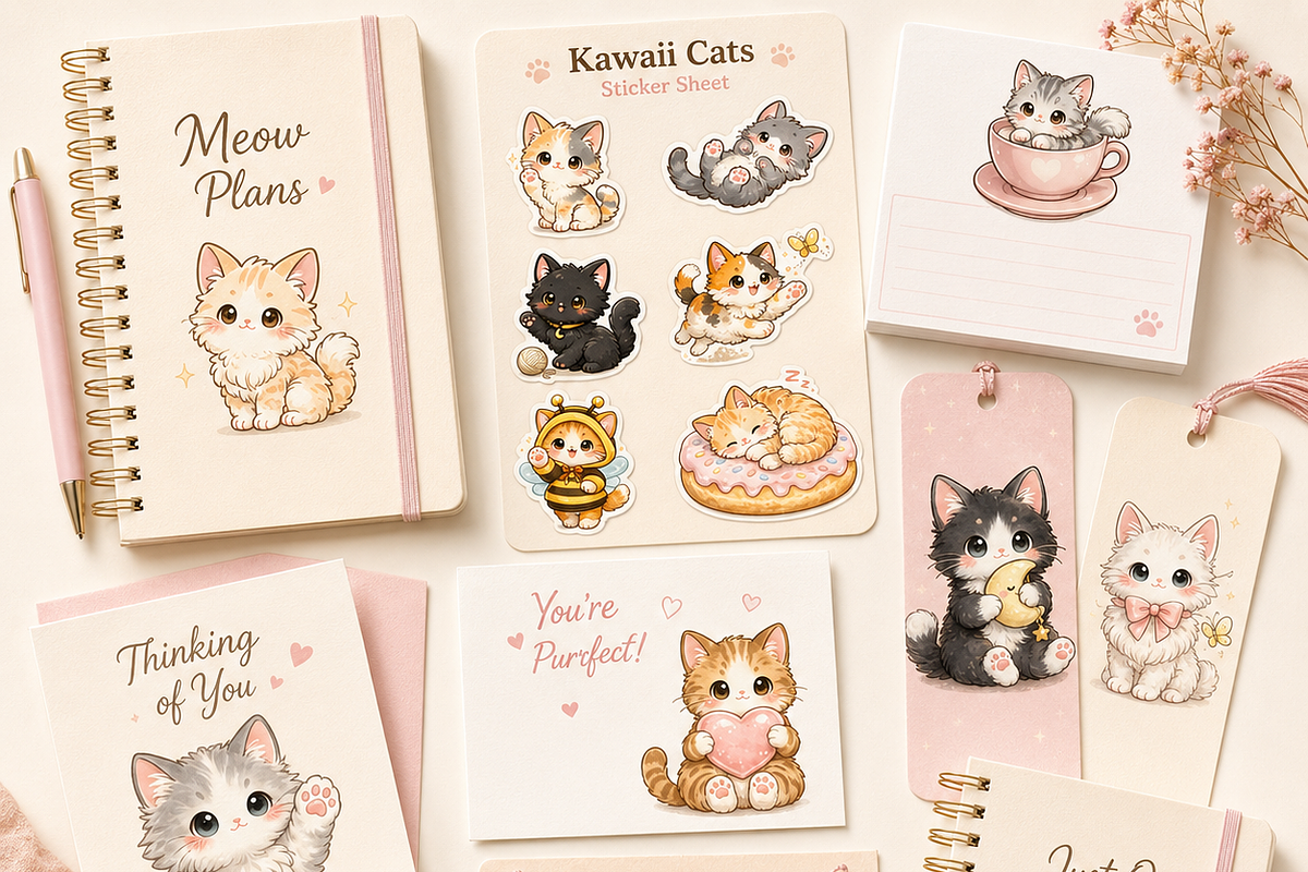 Kawai cat clipart bundle, an Object Illustration by HeavensStar (Photo 2 of 9)