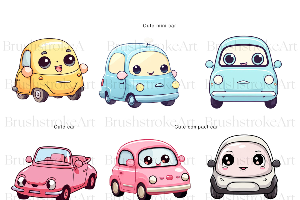 Cute Car Clipart, Yellow Car, Kawaii, a Transportation Illustration by BrushstrokeArtGB (Photo 2 of 9)