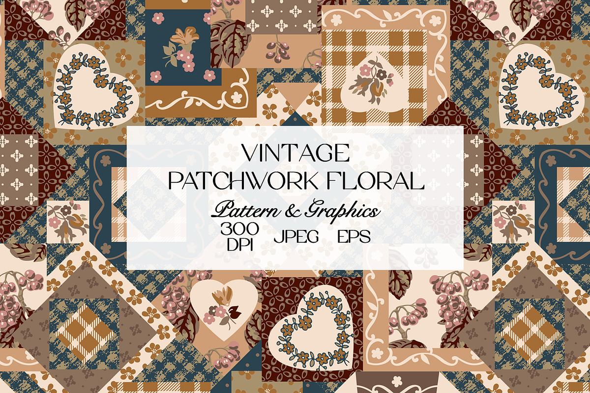 Vintage Patchwork Floral Pattern, a Pattern Graphic by StudioGlouna (Photo 1 of 5)