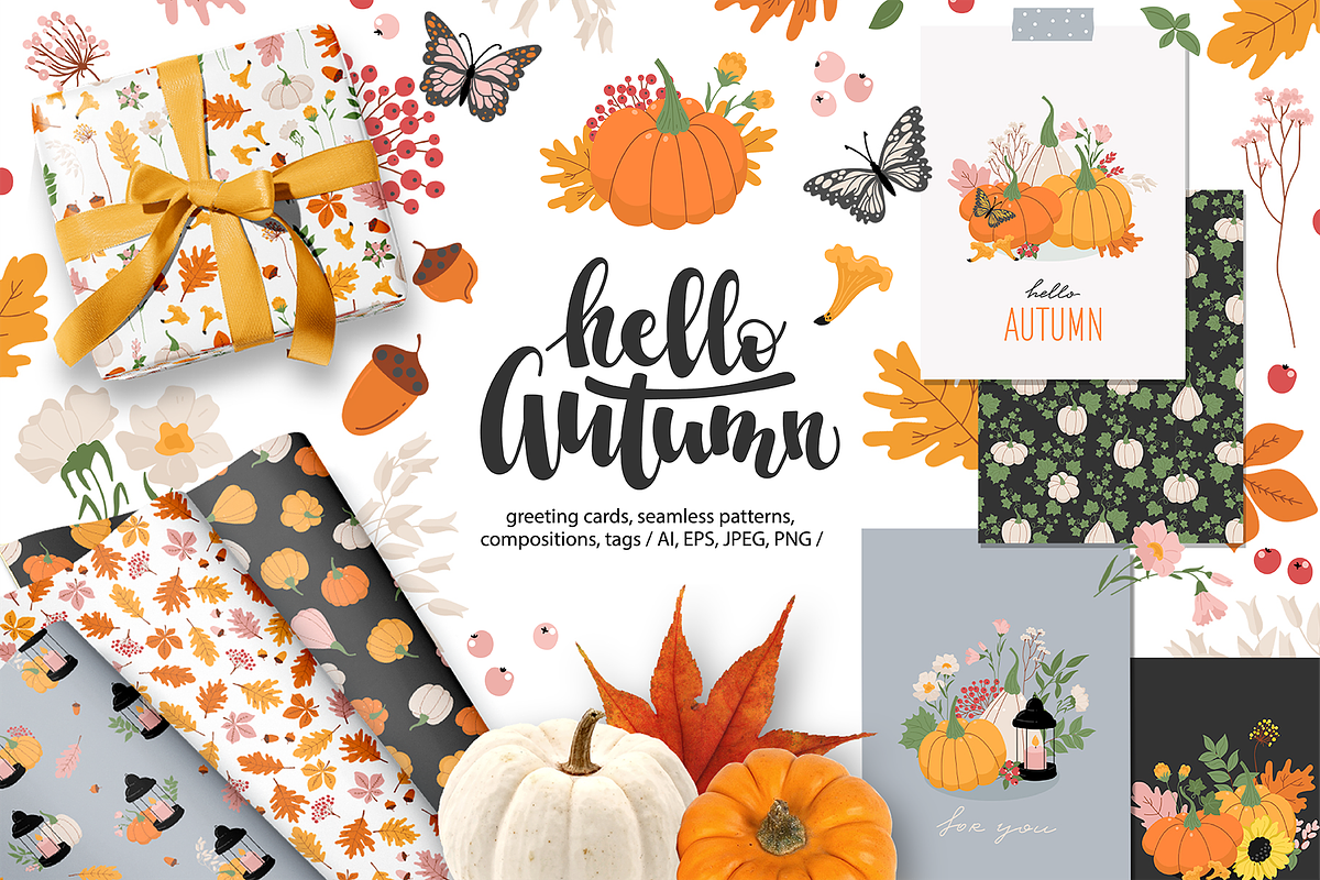 Hello Autumn clipart and patterns, a Decorative Illustration by rosypatterns (Photo 1 of 9)