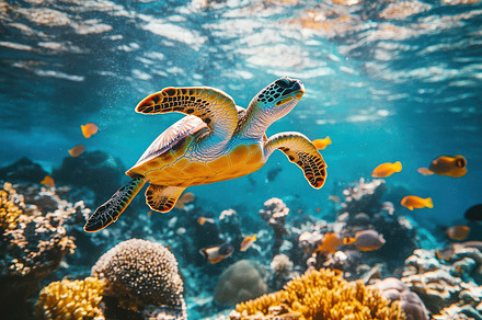 Sea Turtle: Graceful sea turtle swim, a Background Photo by Pixeness