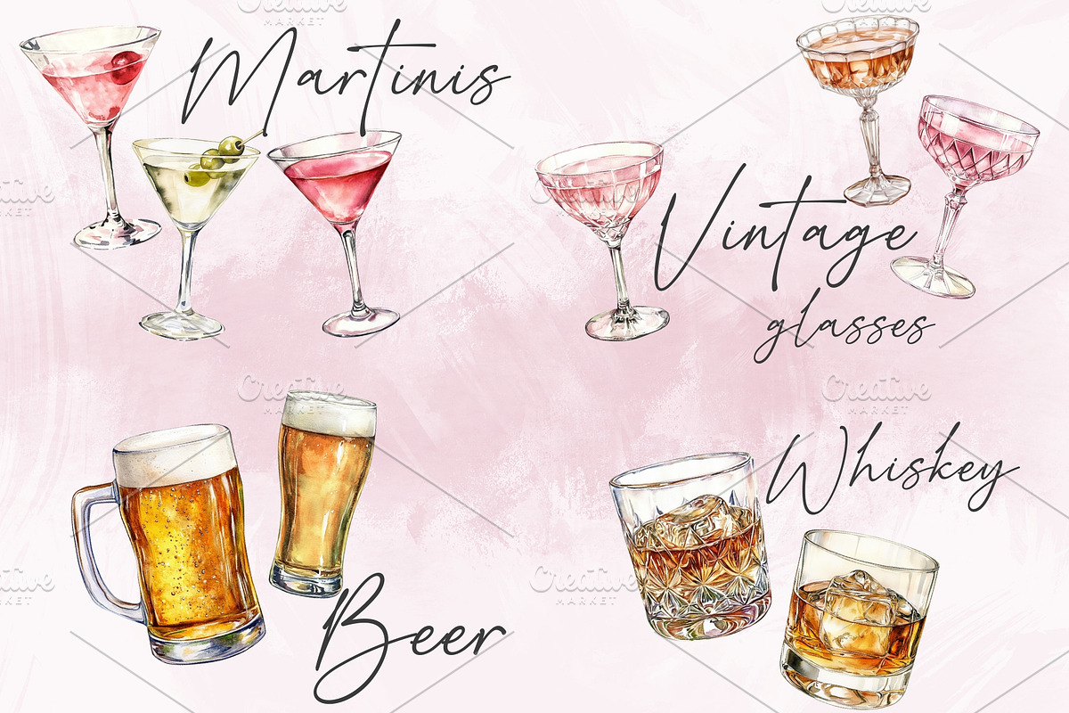 Cocktail & Drinks Watercolor Clipart, a Decorative Illustration by Honey Island Studio (Photo 4 of 4)