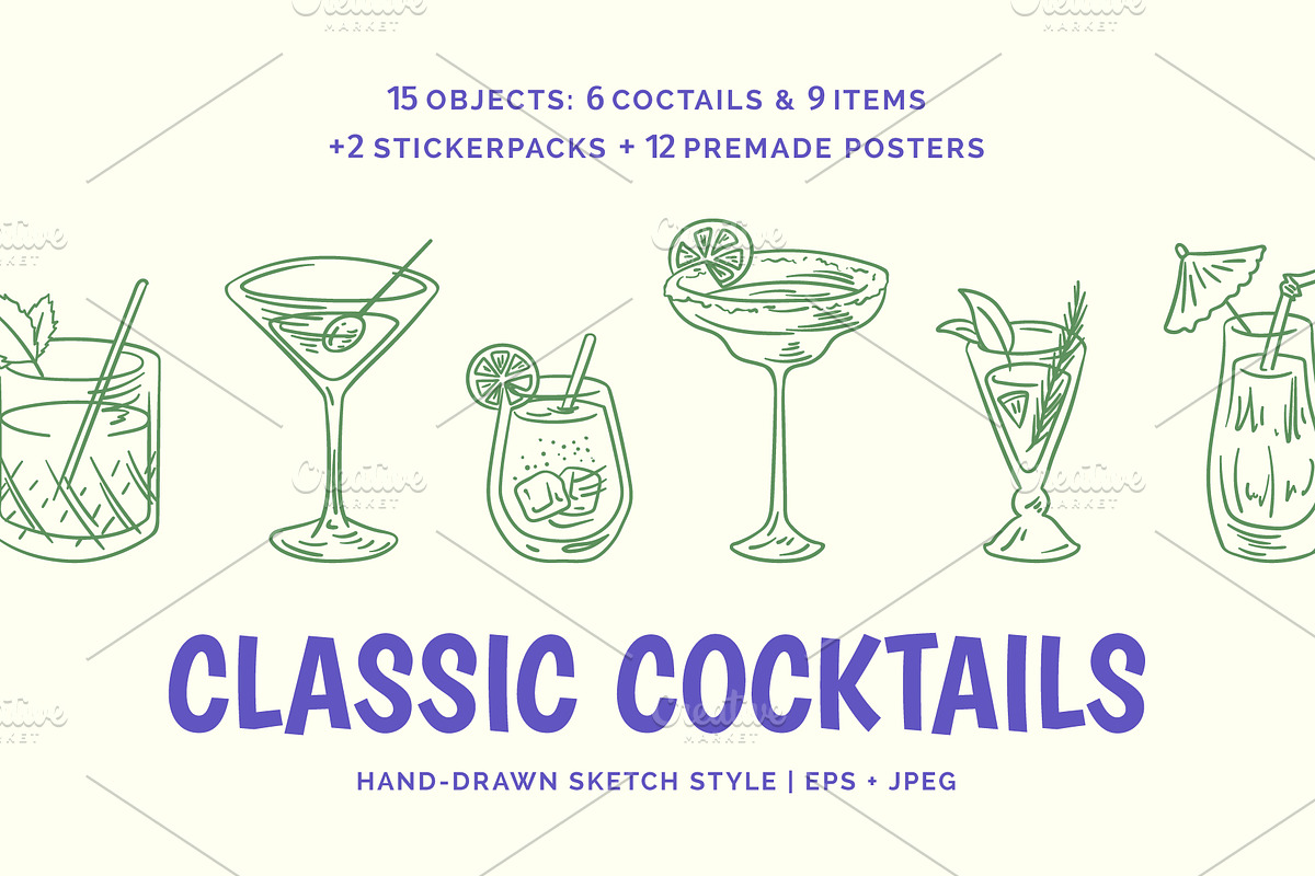 Cocktail Set Doodle Style, an Object Graphic by 35lab (Photo 1 of 6)