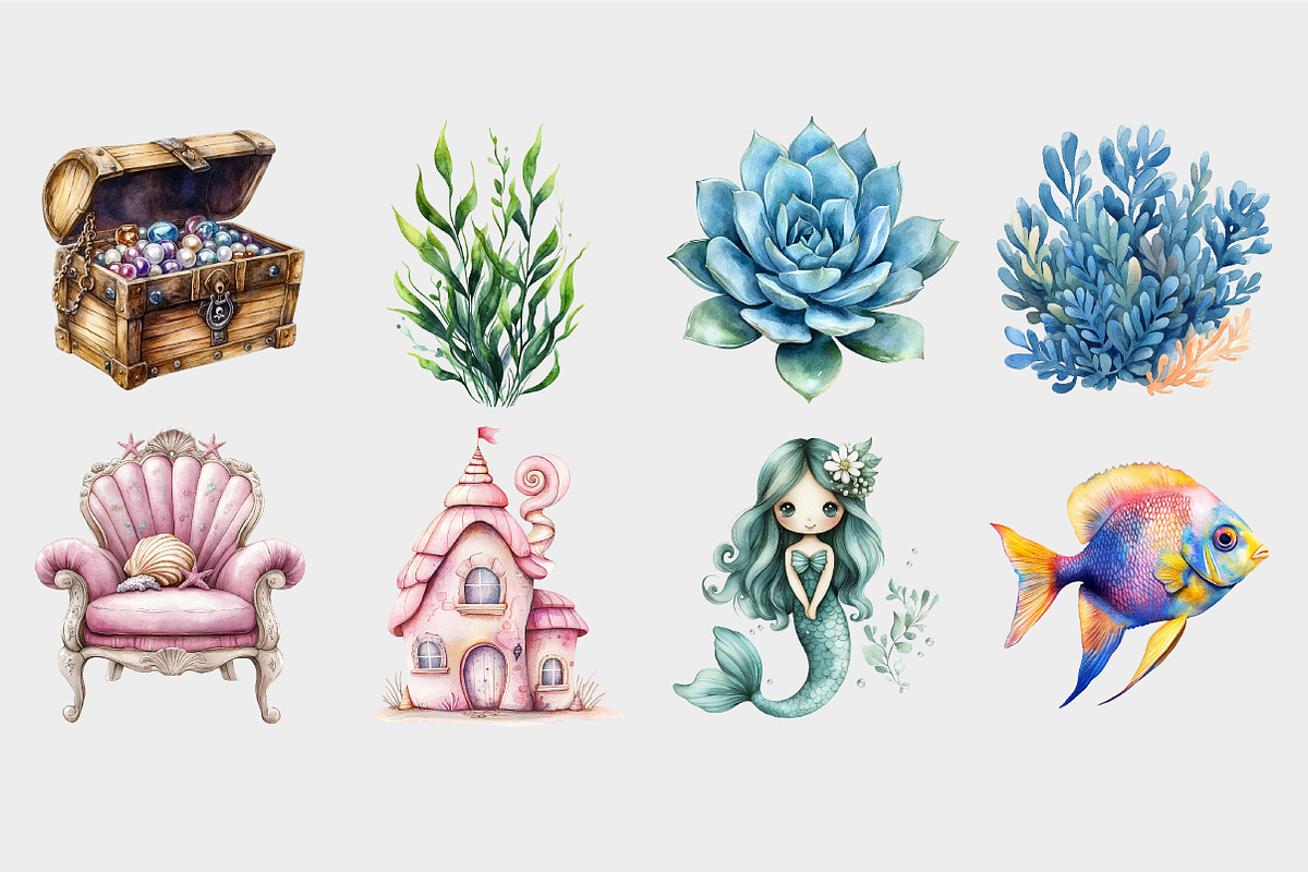 Watercolor baby mermaid clipart, a Seasonal Illustration by Design Market (Photo 5 of 5)