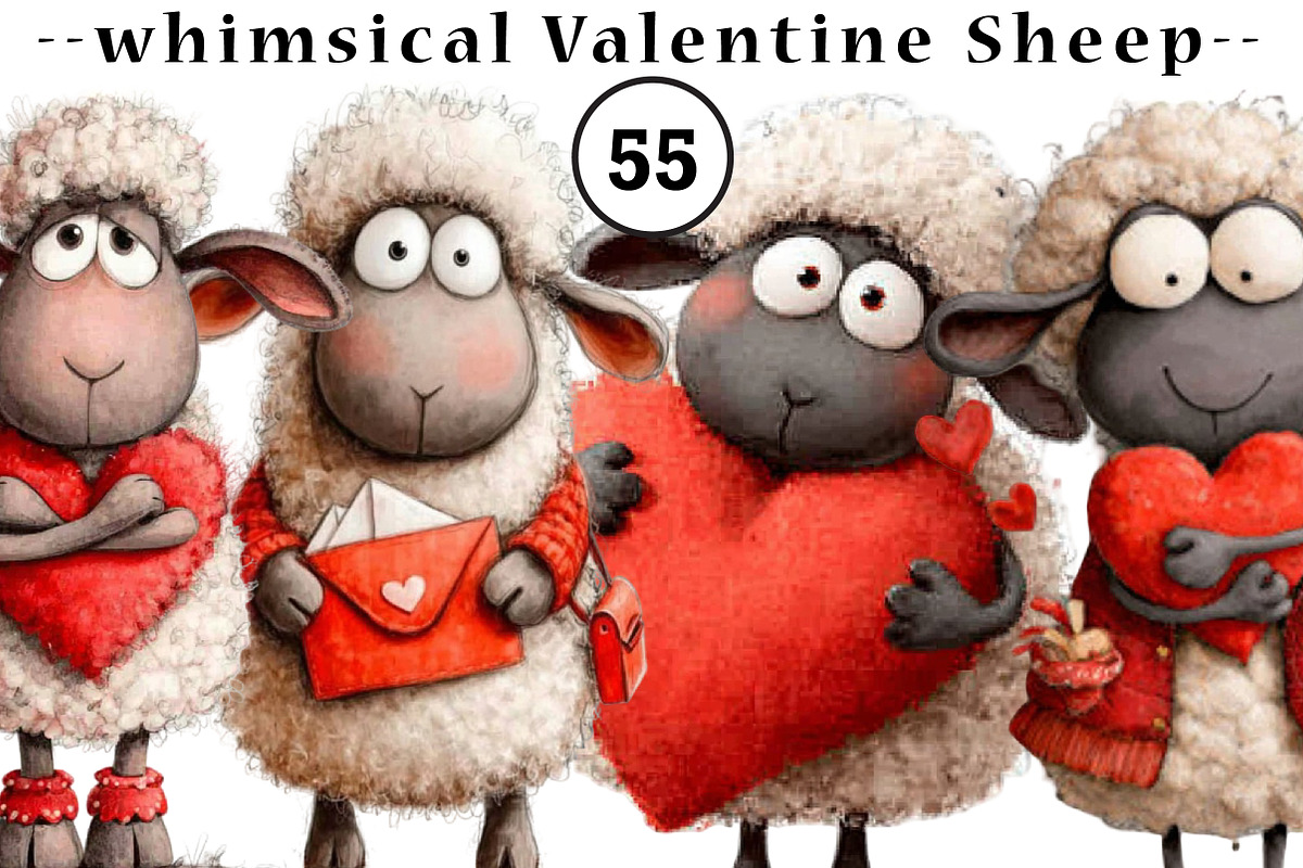 Funny Valentine Sheep Clipart, an Illustration by CreationArt (Photo 1 of 6)