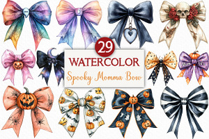 Watercolor Spooky Momma Bow PNG, an Illustration by Craft Nest
