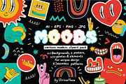 MOODS cartoon modern clipart pack, a Decorative Illustration by Virinaflora (Thumbnail 1 of 10)
