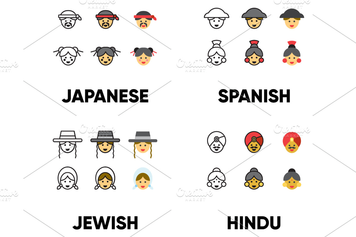 180 People of the world ICONS, an Outline Icon by beguima (Photo 9 of 9)