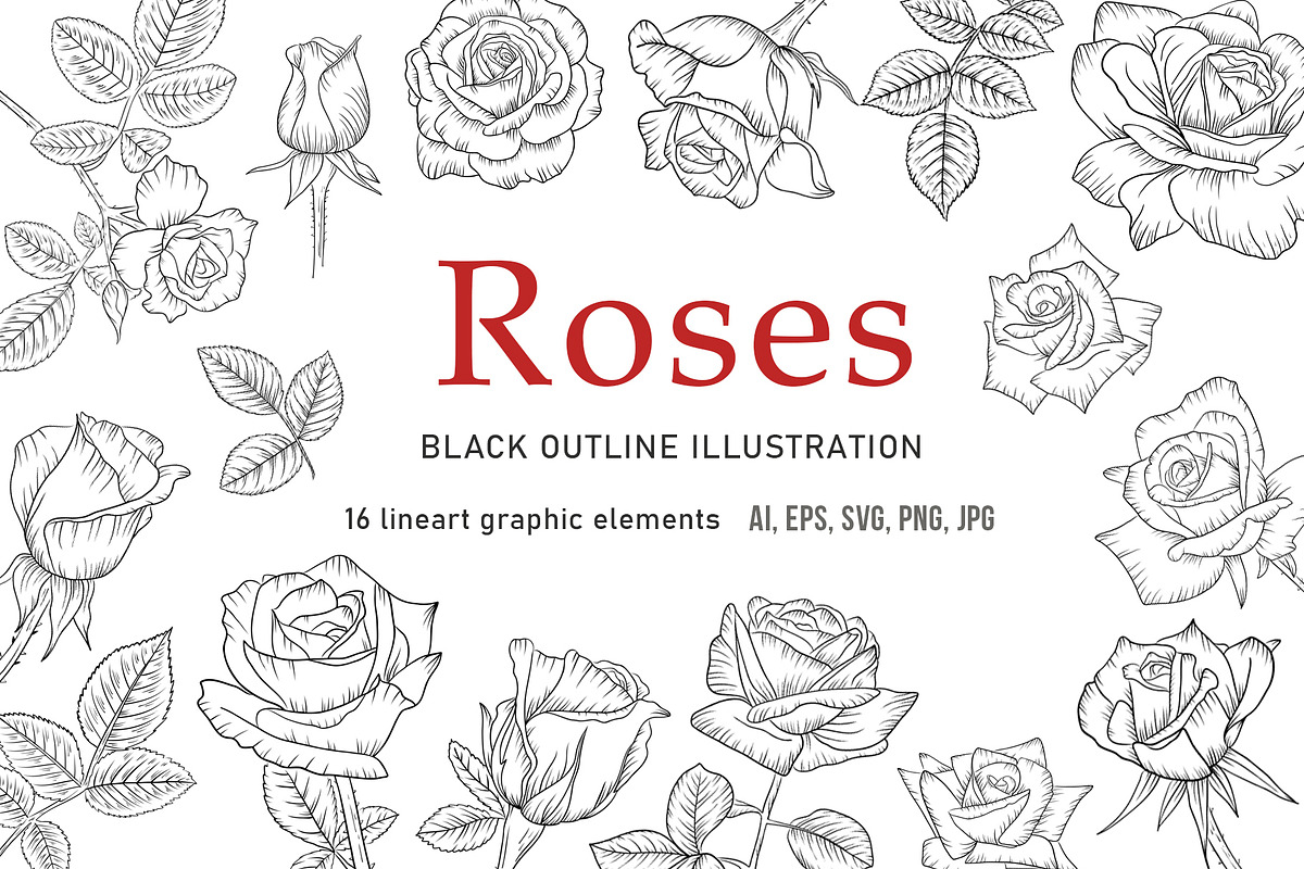Roses flowers lineart clipart., a Graphic by svetodesign (Photo 1 of 5)