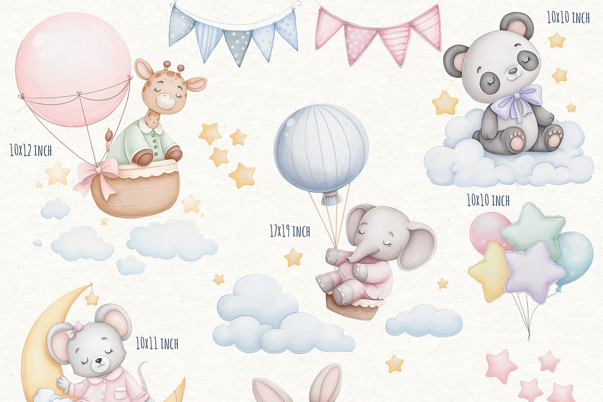 Baby Animals Sleeping Watercolor Png, an Animal Illustration by ekossa_art (Photo 2 of 6)