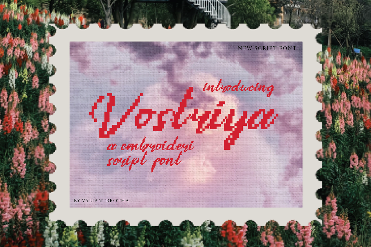 Vostriya | A Embroidery Script Font, a Handwritten Font by Berdansabersama (Photo 1 of 9)