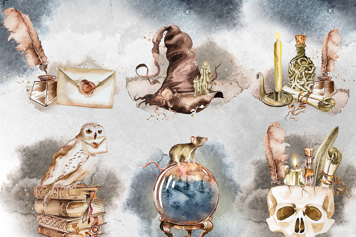 Watercolor Wizard Clipart Set, an Animal Illustration by ArtCreationsDesign (Photo 4 of 12)