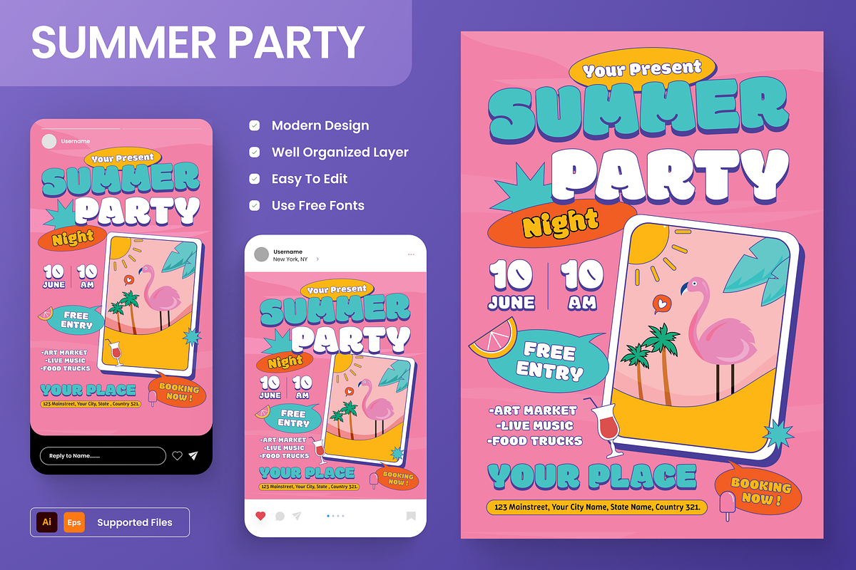 Summer Party Flyer Set, a Flyer Template by Annora Studio (Photo 1 of 6)