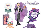 Skeleton Party Watercolor Clipart, an Illustration by s.yanyeva (Thumbnail 3 of 5)