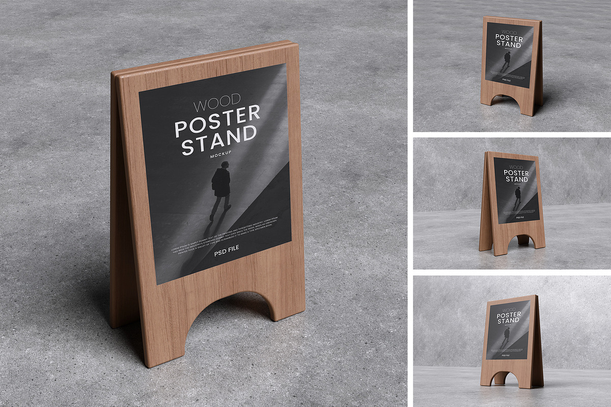 Wood Poster Stand Mockup, a Product Mockup by xavier_studio (Photo 1 of 5)