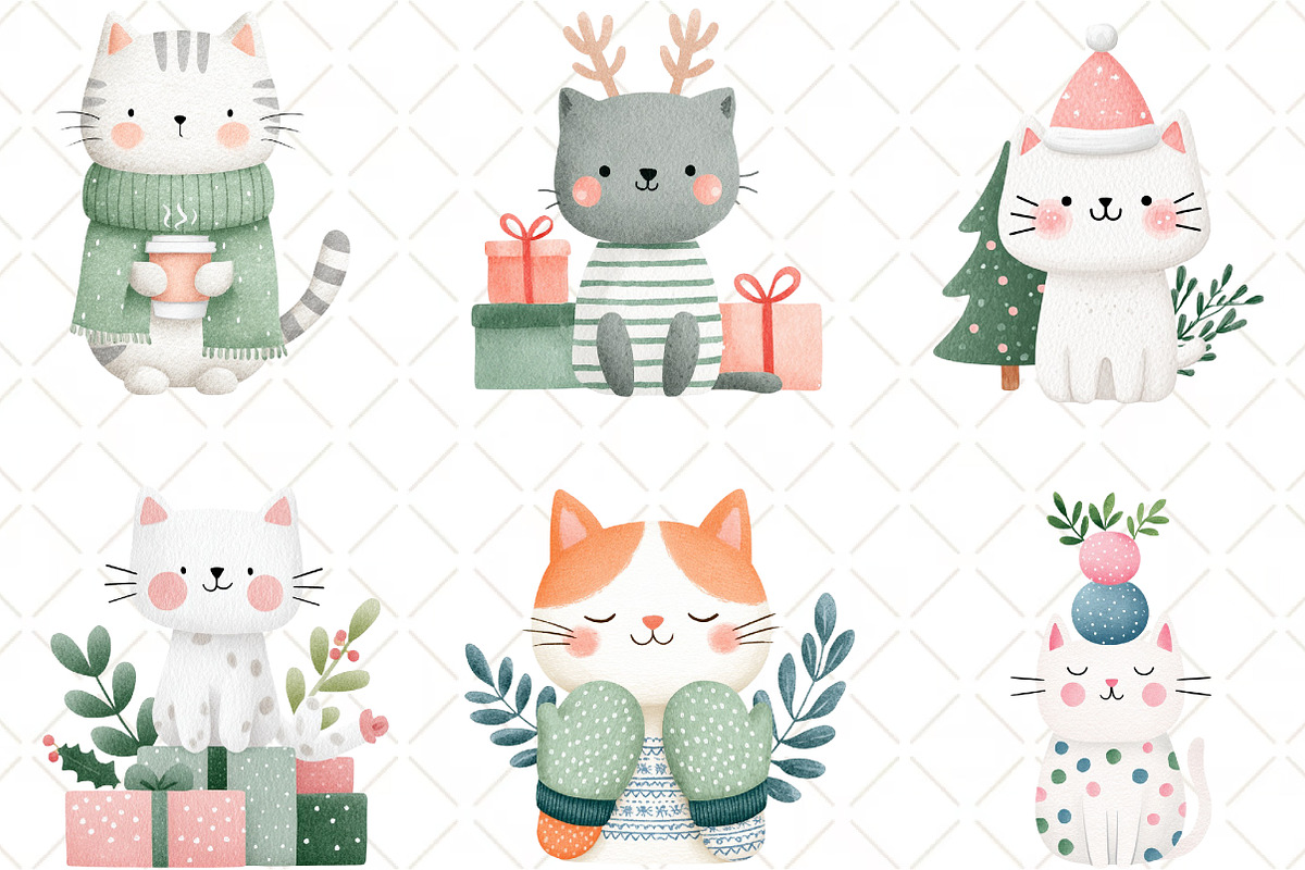 Christmas Cat Clipart, an Illustration by Black Bird Studio (Photo 5 of 6)