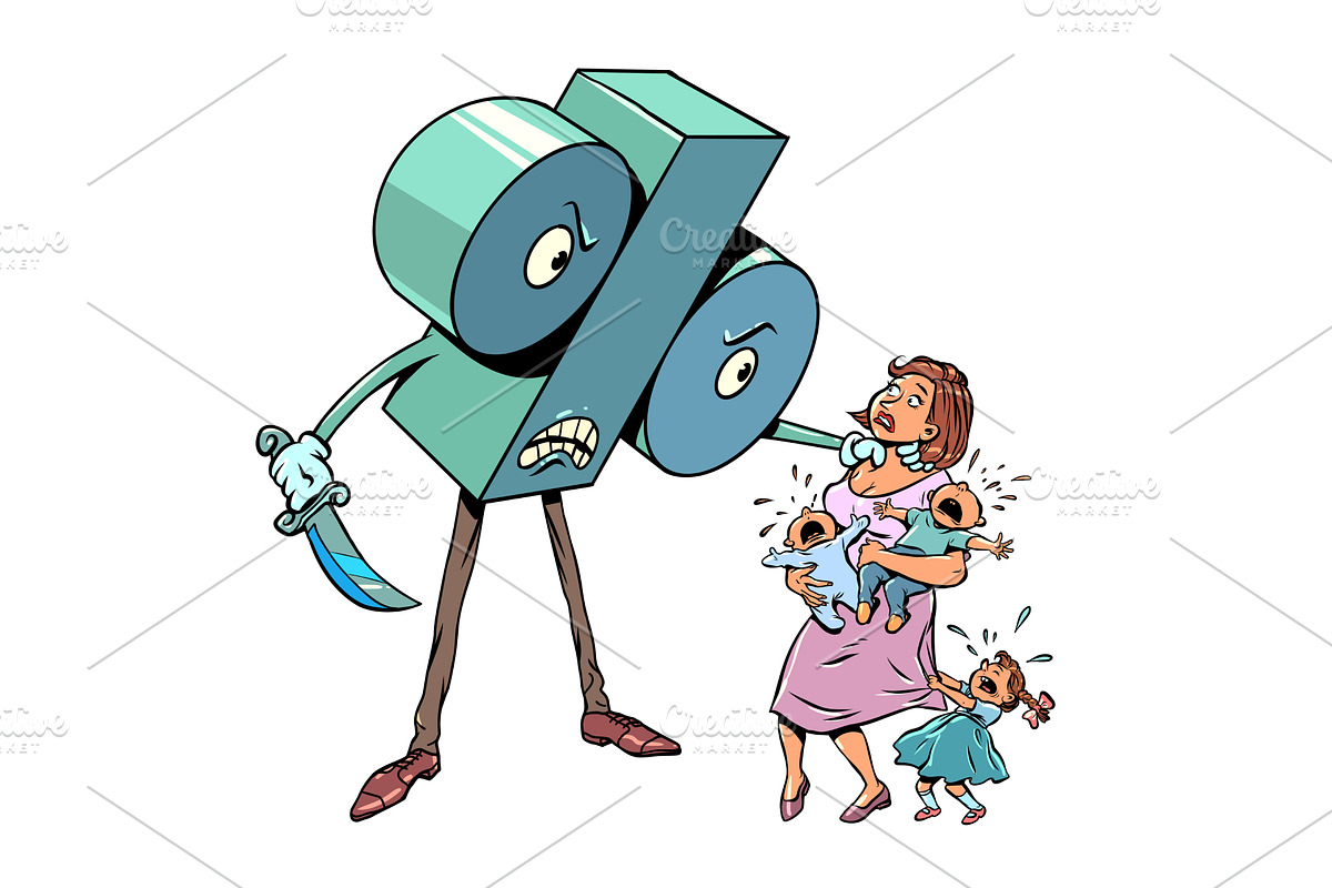A discount sign robs a woman, a Finance Illustration by rogistok
