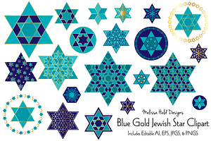 Blue Gold Jewish Star Clipart, an Illustration by Melissa Held Designs