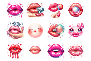 Watercolor Cute Lips Clipart, a Graphic by CitraGraphics (Thumbnail 2 of 4)