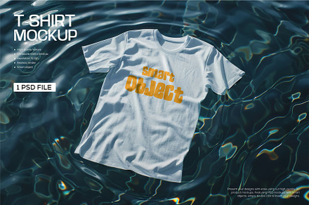 White T-Shirt Mockup on Water, a Shirt Mockup by zphotographystudio