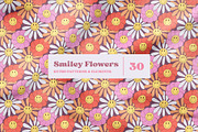 Smiley Flowers Retro Patterns, a Pattern Graphic by Tiger and Flower (Thumbnail 1 of 20)