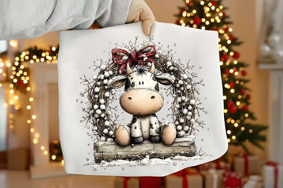 Rustic Christmas Cute Cows Clipart, an Illustration by Canvas Craft (Photo 5 of 6)