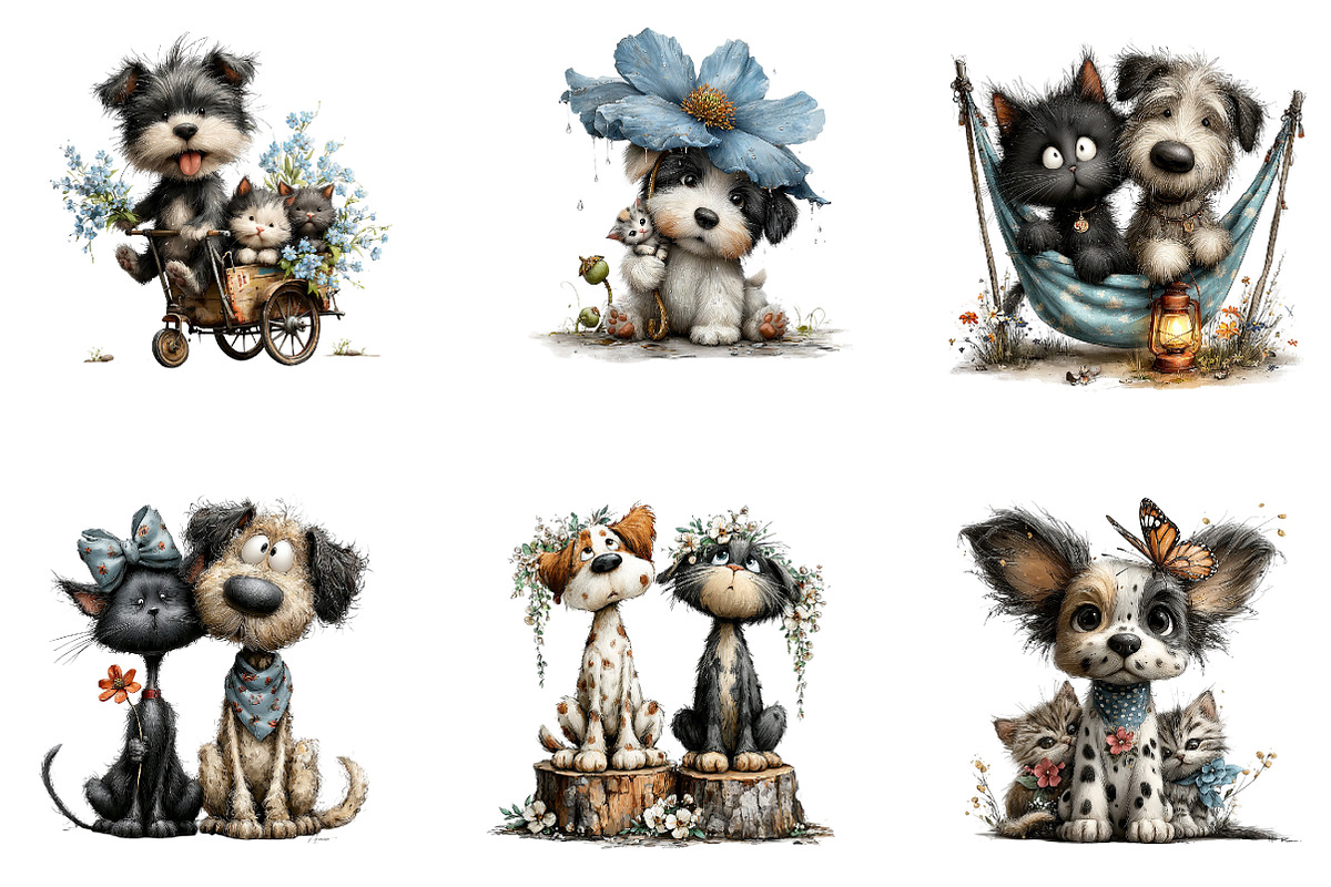 Whimsical Dog Cat Flower Clipart, a Seasonal Illustration by CreationArt (Photo 2 of 5)