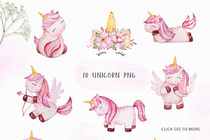 Watercolor Valentine Unicorn Clipart