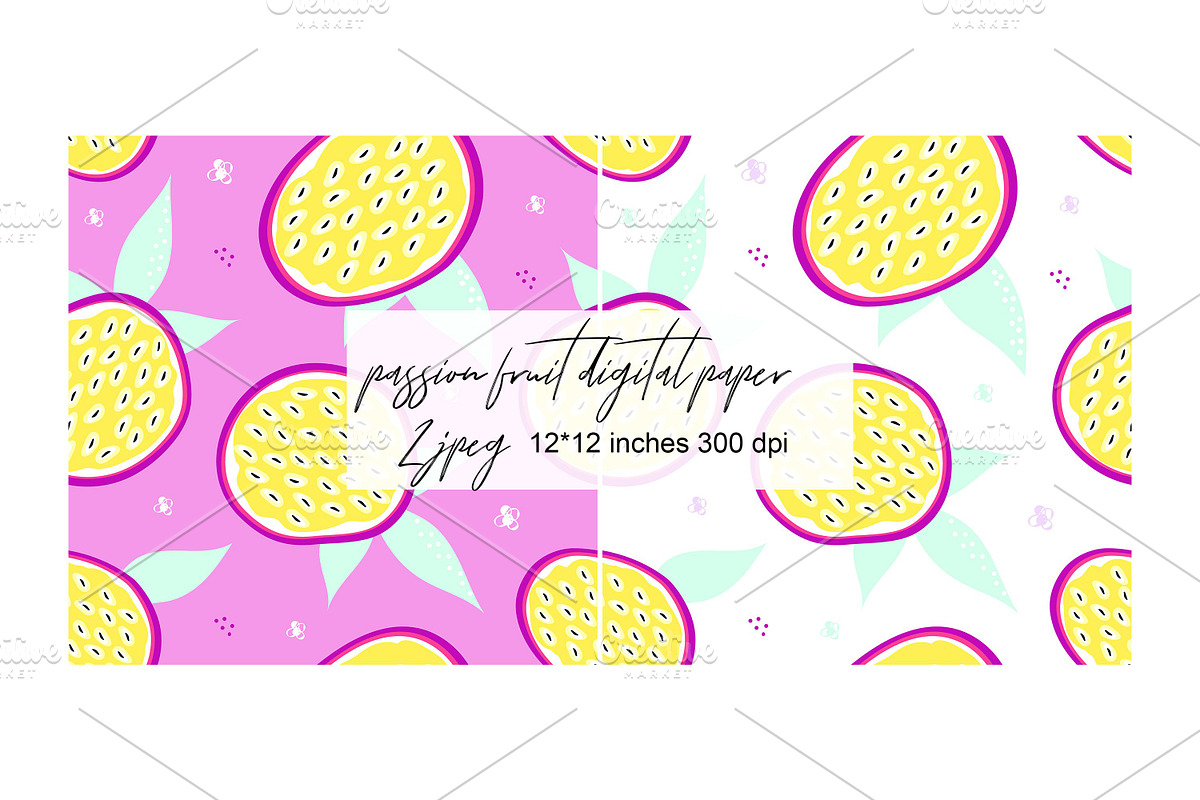 Passion Fruit Digital Paper., a Pattern Graphic by kh_cat (Photo 1 of 3)